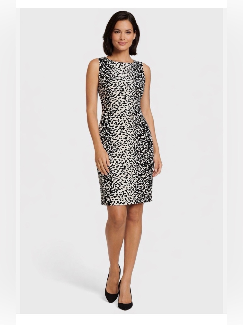 Talbots Sleeveless Black and White Animal Print Sheath Dress Size12
